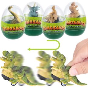 ThinkMax 4pcs بيض عيد الفصح Jumbo مسبقًا مع سيارات Dinosaur للسيارات للاشتعال للأطفال ، ومرنة Easter Eggs ، وصالح الحفلات