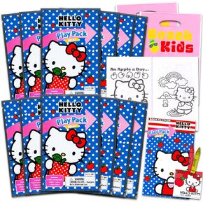 12 PC Hello Kitty Mini Party Favors Set - حزمة مع 12 Hello Kitty Play Packs | كتب التلوين الصغيرة والملصقات وأكياس Goodie (Hello Kitty Birthday Party Supplies)