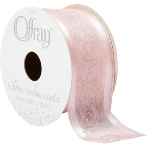Berwick Offray 148332 1.5" Wide Sheer Edge Satin Craft and Decorative Ribbon, 9-Foot Spool, Pink Swirl Hearts