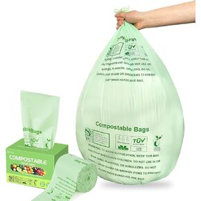 Compostable Trash Bags 13 Gallon, Extra Thick 1 Mil, Large Compost Bags, 49.21 Liter, 50 Count, Kitchen Compostable Liners, Green Compost Bin Liners for Food Scraps and Organic Waste