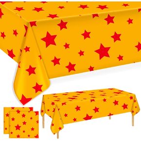 SAVITA 2pcs Anime Party Tablecloths, 54x108 inch Vivid Yellow and Red Stars Print Table Covers Plastic Waterproof Decorative Table Cloth for Anime Theme Birthday Party Decoration Supplies