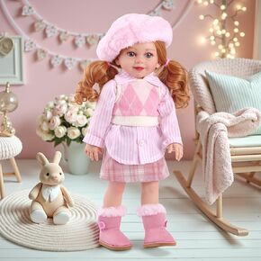 دمى Babeside American Cute Girl - دمية طفل 16 بوصة مع ملابس منقوشة باللون الوردي ، والأحذية الغامضة ، والبسطية والملحقات المتنوعة - مفاجأة للأطفال الذين تتراوح أعمارهم بين 3 سنوات من العمر.