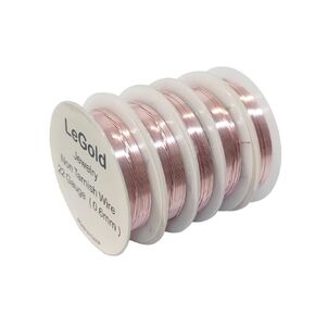 LeGold 5 Spool 22 Gauge 10 Yards Jewelry Beading Craft Round Copper Wire Non Tarnish Resistant Rose Gold Color