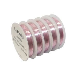 LeGold 5 Spool 28 Gauge Jewelry Beading Craft Round Copper Wire Non Tarnish Resistant Rose Gold Color