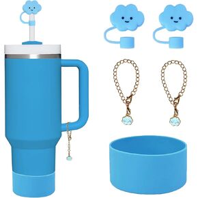 Stanley Cup Accessories 40oz Including 2PCS 0.4in 10mm Reusable Dust-Proof Drinking Straw Cover, 2PCS Cute Charms for Handle,1PCS Tumbler Bottom Protector Boot 30oz (pink)