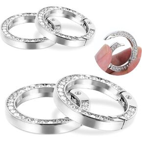 4pcs 1 بوصة ربيع الربيع O حلقة ، مقطع حلقة ، مقطع ، bling round carabiner ، مقطع خطاف سلسلة المفاتيح لسلاسل المفاتيح ، حقيبة ، حقيبة يد ، حرفية DIY (الفضة)