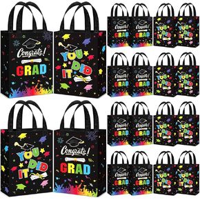 Sweetude 12 PCS 2025 أكياس هدايا التخرج مع مقابض تهانينا القابلة لإعادة الاستخدام ، حقائب حمل لجوازات التخرج الكلية
