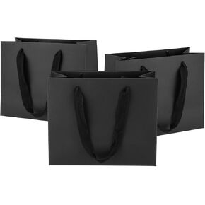 25Pcs Gift Bags Small 8.6x3.9x7 Inches Black Gift Bags Recycled Paper Bag For Party Favors, Wedding, Shopping, Retail, Goodie, Mother's Day, Graduation, Business, Christmas