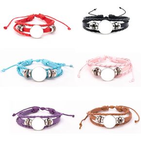 MIAO JIN 6PCS 18mm Adjustable Round Cabochon Bezel Disc Rough Bracelet Leatherette Bracelet Bezel Set for Hand Crafted Bracelets
