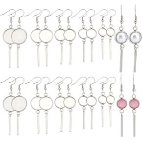 Sunnyclue 1 Box 20pcs cabochons arring فارغة الفولاذ المقاوم للصدأ صواني مسطحة مستديرة الكابوشون الحدود صينية FIT 8.5/10/12/14/16 مم مع سحر بار السنانير القرط لعدة المجوهرات صنع المجوهرات