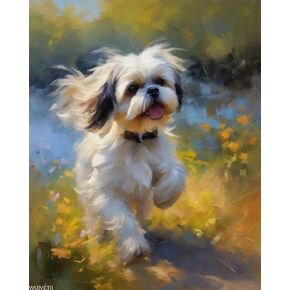 Wuivctr Paint by Numbers Kit Digital Painting Shih Tzu على اللوحة الزيتية العشب DIY Canvas مع فرش ديكورات هدايا 40x50 سم