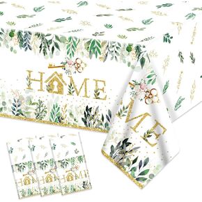 3 PCS House Warming Party Tablecloth Home Sweet Home Birthday Decorations Table Cover Housewarming Rustic Floral Plastic Rectangle Party Tablecloth for New House Wedding Party Supplies, 54 x 108 Inch