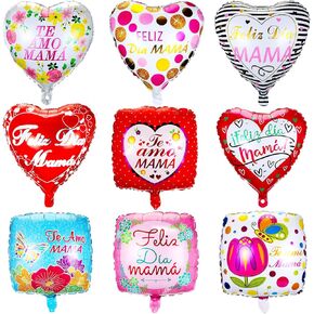 18 PCS BALLONS عيد الأم الحفلات مجموعة من الألمنيوم رقائق عيد أم سعيد بالون البالون الإسباني تي أمو ماما حمراء البالونات لزخارف عيد ميلاد عيد الأم ، و 9 أنماط