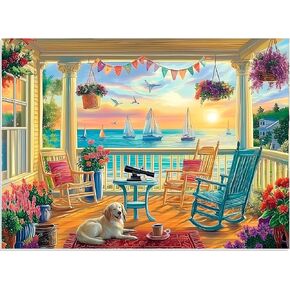 500 Piece Puzzles for Adults, Beach Flower Jigsaw Puzzle for Adult Kids Seniors, Recycled Cardboard Dog Puzzle 500 Pieces, Challenging Puzzles Family Activity Game Nights Gift for Friends 20.5 * 15IN