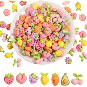 100pcs سحر راتنجات مسطحة للحرف اليدوية ، وملحقات راتنج الفاكهة السطحية السطحية لحالات الهواتف هلام كريمة DIY ، ومجوهرات الشعر وزجاجات المياه بقع زخرفية