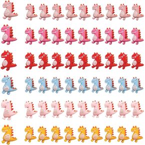 Resin Dinosaur Charms, 60PCS Dinosaur Shape Flatback Beads for Scrapbooking Embellishment No Hole Animal Dinosaur Pendant Charms for Crafts Phone Hair Clips, 6 Colors