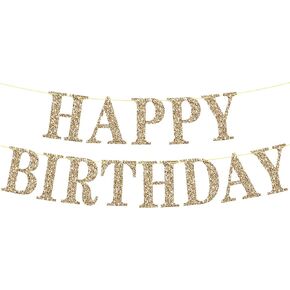 Gold Happy Birthday Banner Decorations - Pre-Strung Glitter Birthday Party Banner Sign NO DIY Hanging Decoration for Women Men Girl Boy Party Supplies
