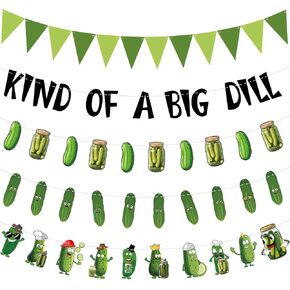 Oudain 5 Pcs Pickle Party Decorations Banners Pickle Birthday Party Decorations KIND OF A BIG DILL Banner Cartoon Funny Fruit Cucumber Birthday Supplies