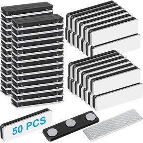 50 Packs Name Tag Magnets Magnetic Name Badge Holders ID Fastener Clip with 3 Neodymium and Adhesive Backing for Uniform Jackets, Black