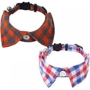 DONGKER Cat Bow Tie,2 PCS Adjustable Cat Breakaway Collar with Buckle & Bell for Cat Kitten Gatherings Parties Weddings Christmas