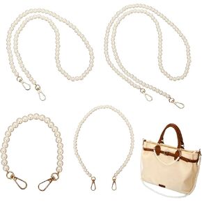 4 PCS سلسلة لؤلؤة حزام DIY Round Round Pearl Beaded Bag Bag Straps Crossbody Bag Bag Bape Bearl Handle Handbag Cains مع استبدال سلسلة Buckles Presh (4 أحجام)