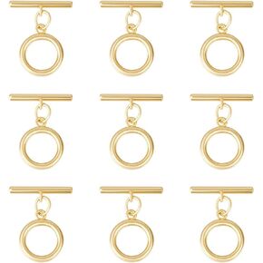 Benecreat 10pcs 18K Clasps REAL GOLD PLASS PLASSLE ، موصلات CONSPS ROUND TOGGLE COLASPS موصلات قفزة مجوفة لصنع المجوهرات قلادة سوار DIY ،