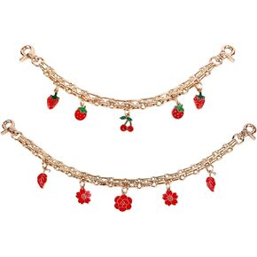 2pcs سلاسل الأكياس المزخرفة الذهبية ، وسلاسل سحر محفظة مع مينا الفاكهة والزهرة قلادة القلادة سلسلة الاستبدال سلسلة المحفظة لحقائب اليد محافظ أكياس الكتف كروس الجسم