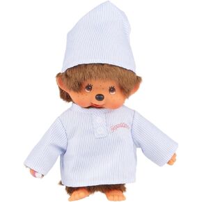 Monchhichi Long Striped Pajama Boy مع Cap Plush Brown