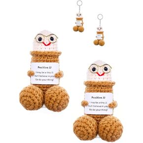 Handmade Positive Crochet Plush – Funny Emotional Support Gift with Affirmation Card for Friends, Husband, Boyfriends, Desk or Car Decor(Brown JJ-1Pcs)