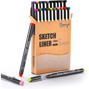 Bianyo Pigment Fineliner Art Arms - 16 ألوانًا نابضة بالحياة و 4 أقلامًا سوداء ، حبر مقاوم للماء للفن الاحترافي ، كتب التلوين ، مجلات ، ومشاريع القصاصات.