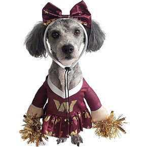 NFL Washington Commanders Officially Licensed Cheer Dog Costume by MODERN HERO Includes Dress with Faux Stuffed arms and Tinsel pom-poms and Satin Bow Headband, Size S