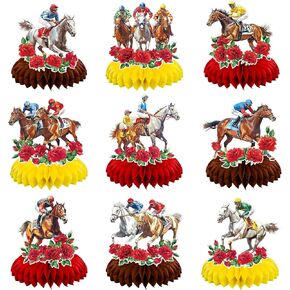9 PCS Derby Day Honeycomb Centerpces Racing Rose Honeycomb Decord 3D Table Decoration for Horsing Racing Derby Party Supplies