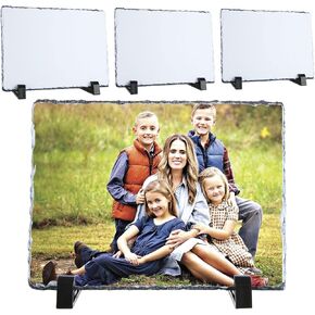 4 Pack Sublimation Slate Blanks, 5 x 7 Inch Heat Transfer Rock Stone Blank Picture Frame with Display Stand for Thermal Heat Press Transfer Photos, DIY Gifts, Custom Design Work