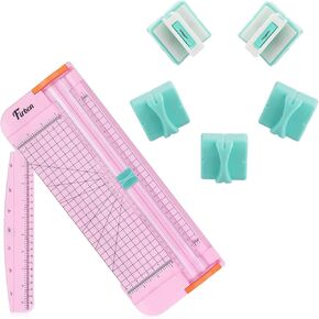 Firbon Pink A4 Paper Cutter Bundle with 5Pcs Mint Green Refill Blades, 12 Inch Paper Trimmer with Side Ruler for Scrapbooking, Craft, Coupon, Label, Cardstock