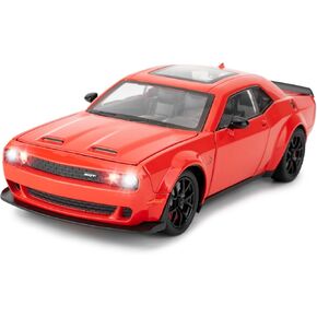 BDTCTK 1/24 Dodge Challenger Hellcat Model Car و Zinc Alloy Pull Back Toy مع صوت وضوء للأطفال هدية بوي بوي (أسود)