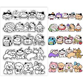 PH PandaHall Animals Clear Stamps Cats Silicone Stamp Cute Dog Rubber Stamp Cartoon Transparent Stamp Lovely Seal Stamp for Scrapbooking DIY Crafts Journal Card Making Gift Tags 6.2x4.3 Inch