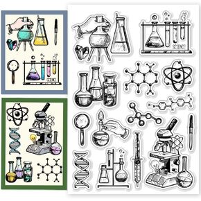 CHGCRAFT Science Clear Stamps Microscope Stamps Test Tube Pattern Silicone Clear Stamp Seals for DIY Scrapbooking Photo Album Decoration, 4.3x6.3inch