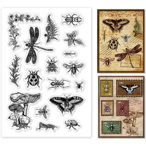 PH PandaHall Vintage Clear Stamps, Dragonfly Silicone Stamp Insects Rubber Stamps Transparent Stamps PVC Plastic Stamps for Card Making Photo Album Decoration and DIY Scrapbooking
