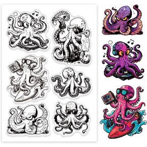 GLOBLELAND Octopus Clear Stamps, Treasure Chest, Silicone, Transparent, 6.3x4.33 inches, Rectangular, Decorative-Clear-Stamps