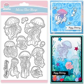 GLOBLELAND Summer Ocean Seahorse Clear Stamps for Scrapbooking Coral Fish Silicone Stamps Starfish Bubbles Transparent Stamp for Card Making DIY Embossing Journaling