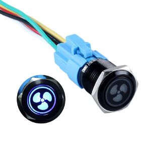 1pc 19mm Metal Latching Push Button Switch Fan Symbol 3/4" Mounting Hole 12V-24V Black 1NO 1NC SPDT with Pre-Wired Socket for Car Truck Boat Modification Blue LED