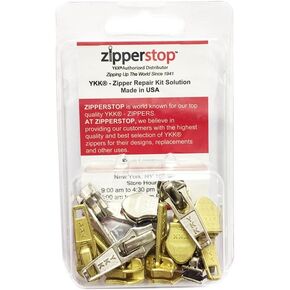 Zipperstop Wholesale - SHIPPER REPART KIT SOLTER YKK® #5 COIL AUTO تمزلًا مع المعادن العليا والسفلية المصنوعة في الولايات المتحدة الأمريكية (10 شرائح حزمة - 5 ألومنيوم و 5 شرائح من النحاس النحاسي أعلى وأسفل)