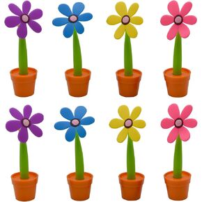 Maydahui 8 PCS Flower Point Pens with Plant Pot Stand On Desk Set تصميم إبداعي لطيف ملون لعيد الحفلات الطالب في عيد الحب (التسليم العشوائي الحبر الأسود والأزرق)
