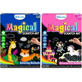 Skillmatics Magical Scratch Art Animals and Unicorns & Princesses حزمة ، نشاط وملصقات DIY ، الهدايا للأطفال الصغار ، الفتيات والفتيان الذين تتراوح أعمارهم بين 3 ، 4 ، 5 ، 6 ، 7 ، 8