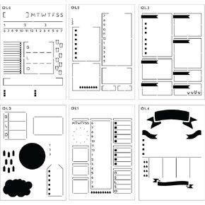 Speedy ينتشر في مجلة Stencils (التخطيطات اليومية) - X7 Day Planner Stencils لـ A5 Bullet Journal Dot Grid دفاتر ، وفر الوقت في التخطيطات ، وقوالب مخطط DIY للإنتاجية بواسطة Snny Streak