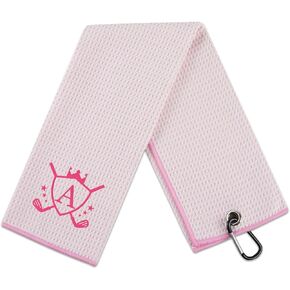 Golf Towels, Monogrammed Golf Accessory for Golf Bags, Golf Gifts for Women on National Golf Day, Retirement, Birthday, Christmas, 16"x 24" Microfiber Golf Towel, Pink - Initial L