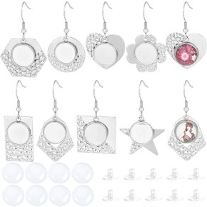 SUNNYCLUE 1 Box Cabochon Earring Kit Glass Cabochon Earrings Cabochon Earring Blanks Stainless Steel Earring Bezel Trays Clear Glass Cabochons for Jewelry Making Kit DIY Dangle Earrings Handmade Gift