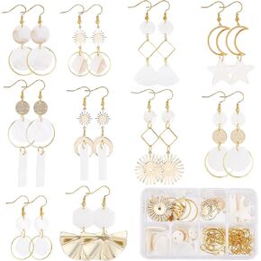 SUNNYCLUE 1 Box 10 Pairs DIY Shell Earrings Dangle Making Starter Kit Seashell Charms Sun Moon Star Charms Geometric Teardrop Beads for Jewelry Making Kits Beginner Women DIY Craft Supplies, Gold