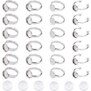 Hobbspring 32pcs 4 أنماط قابلة للتعديل حلقات فارغة قابلة للضبط من الفولاذ المقاوم للصدأ ، خاتم الحلقة الخاتم Cabochon Make Kit 8/10mm حلقة فارغ قاعدة فارغة مع كابوشونات زجاجية لنتائج مجوهرات DIY