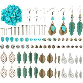 Beadthoven DIY Bohemian Dangle arring Making Kit Boho Metal Leaf Rish Sharms Frantants Turquoise Gemstone Beads Glass Flugers Eye Pin Contring for Diy Women Opring Jewelry Making On